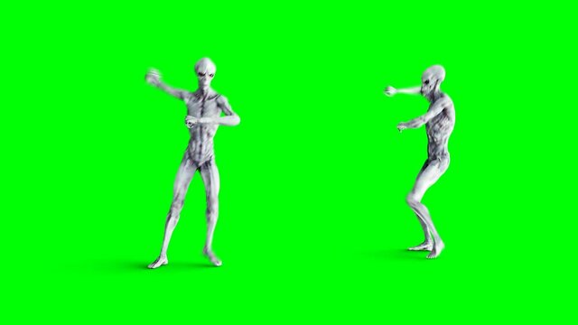 Funny alien dancing gangnam style. Realistic motion and skin shaders. 4K green screen footage.