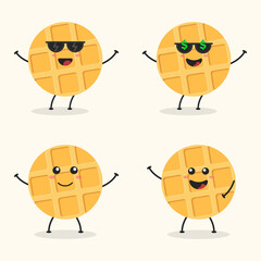 Cute Flat Cartoon Waffle Illustration. Vector illustration of cute Waffle with a smiling expression. Cute Waffle mascot design
