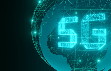 5G network digital hologram and internet  background.3D Rendering