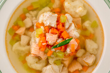 fish soup with broccoli and beans