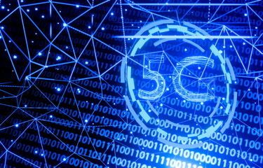 5G network digital hologram and internet  background.3D Rendering