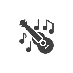 Guitar Music vector icon. filled flat sign for mobile concept and web design. Acoustic guitar music notes glyph icon. Symbol, logo illustration. Vector graphics