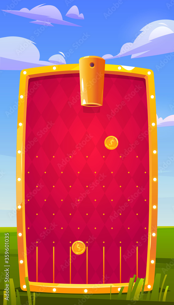 Poster mobile game app background, application vertical interface. ui or gui arcade with cannon gun shootin
