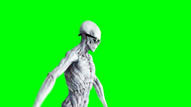 Funny alien dancing hip hop. Realistic motion and skin shaders. 4K green screen footage.