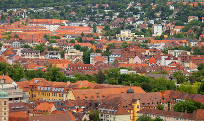 Fototapeta na wymiar View of the German European city of Wurzburg, a view from the hill.