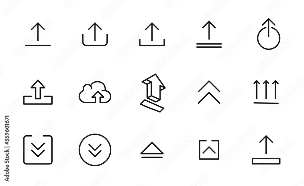 Poster stroke line icons set of upload.