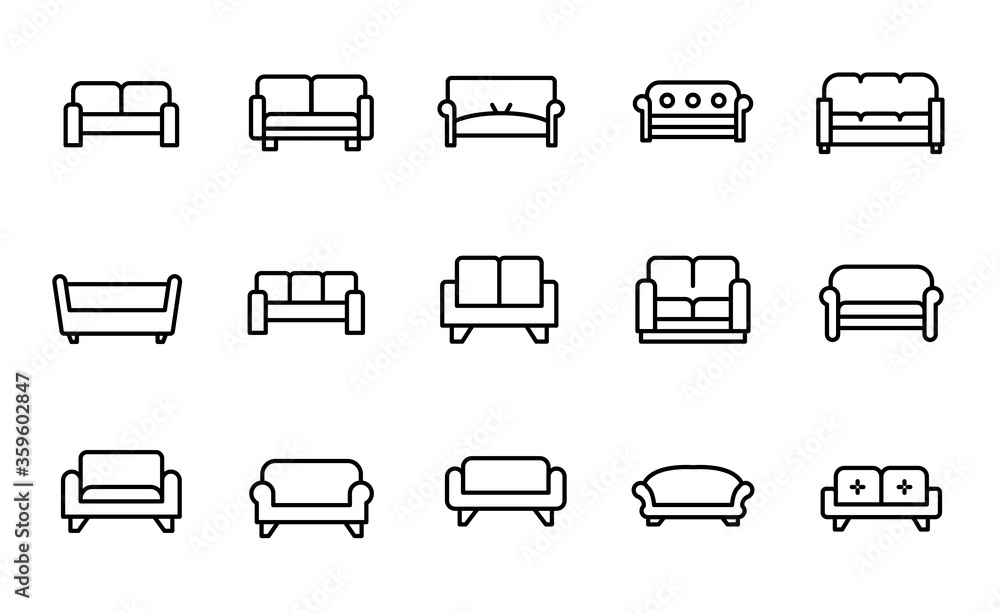 Poster simple set of sofa icons in trendy line style.