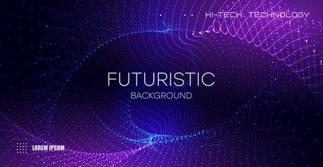Gradient violet glowing particles background. Futuristic style of technology with burning particles. Abstract science and artificial intelligence grid background. Mystical Cyber Landscape. eps10