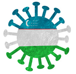 The national flag of Uzbekistan with corona virus or bacteria