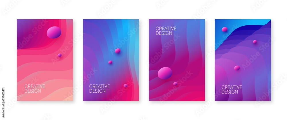 Poster trendy color minimal cover set. modern wave lines and shapes. abstract gradient banner template.