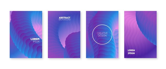 Pink wavy cover set. Trendy gradient design future posters