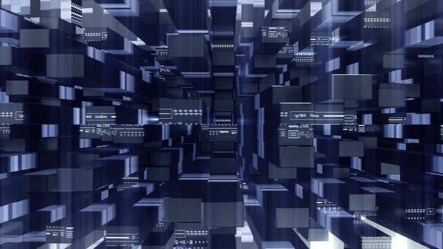 Abstract technological HUD background.3D generated cubic intro, with flares and infographic. 