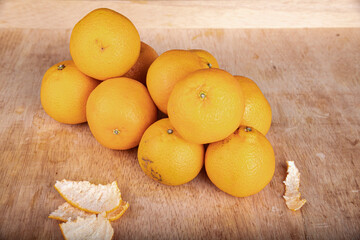 ripe yellow pears on a wooden table