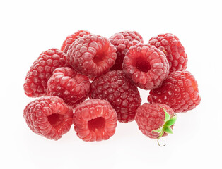 ripe raspberries isolated on a white background