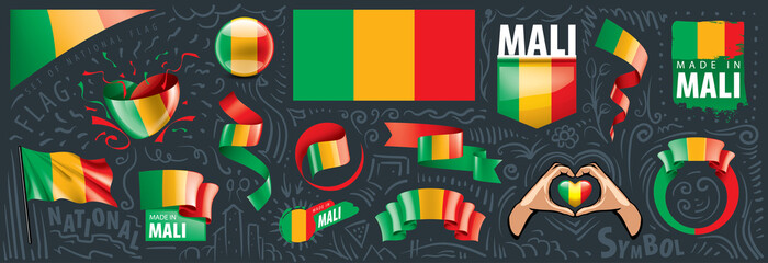 Fototapeta na wymiar Vector set of the national flag of Mali in various creative designs