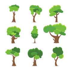 Set of green tree forest background, nature concept, vector illustration.