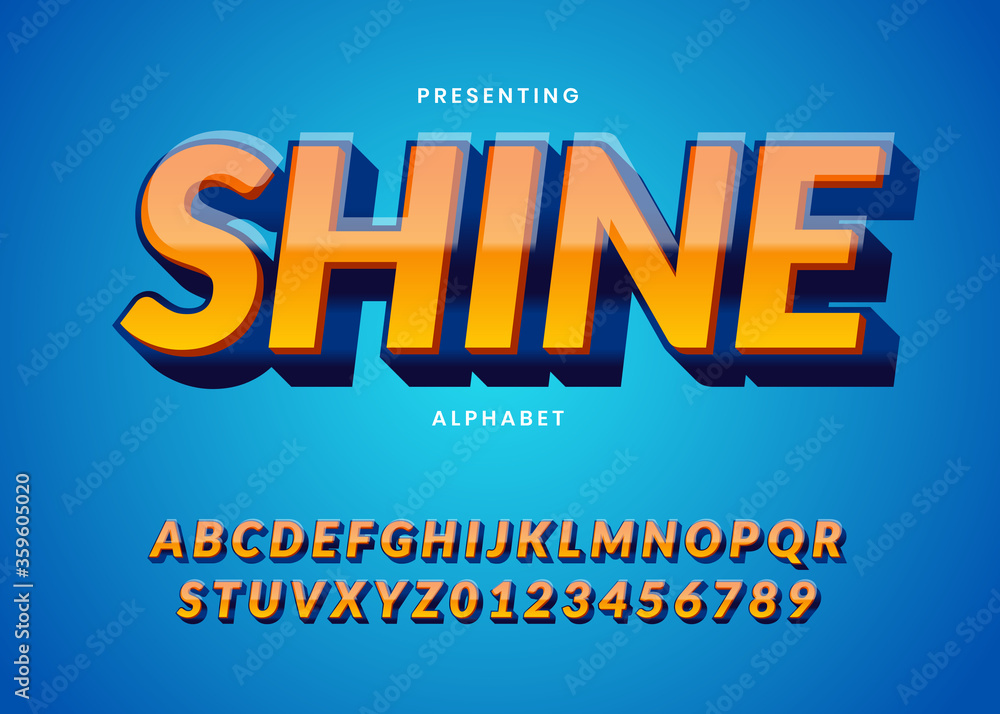 Poster modern 3d style custom font with cool gradient. trendy alphabet design for game logo, poster headlin