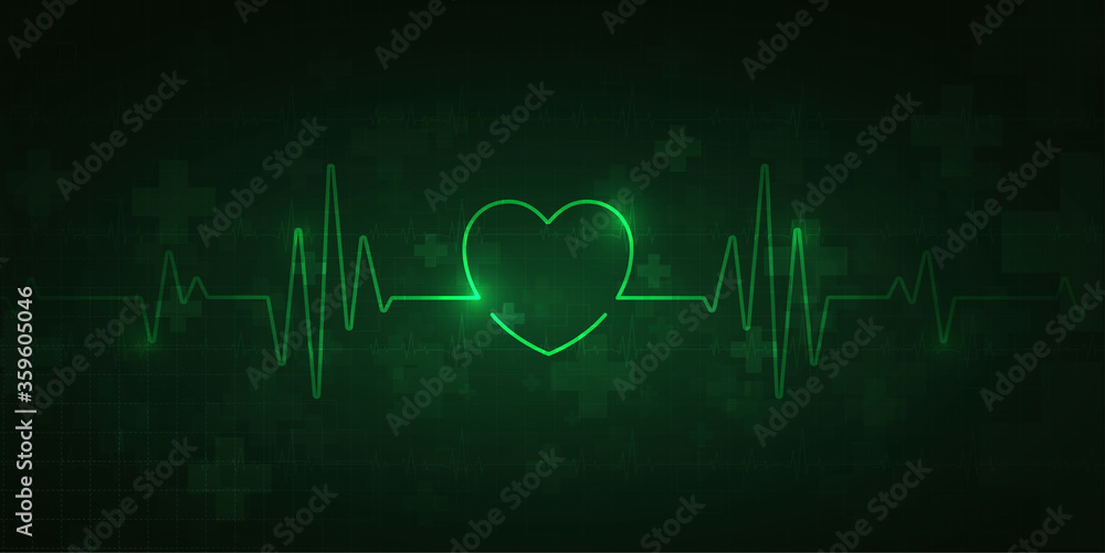 Wall mural heartbeat health care and science icon medical innovation concept background vector design.