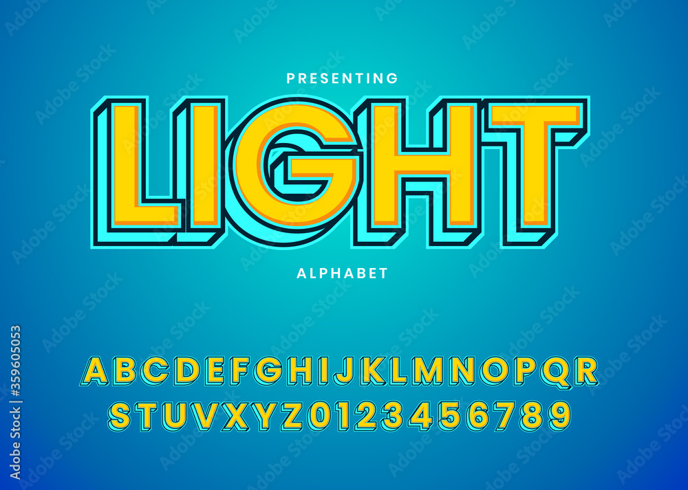 Poster modern 3d style custom font with cool gradient. trendy alphabet design for game logo, poster headlin