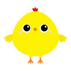Chicken bird icon. Happy Easter. Cute cartoon funny kawaii baby chick character. Kids tshirt note book cloth print. Greeting card. Yellow color. Flat design. White background.