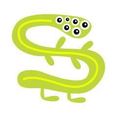 Monster snake green silhouette. Happy Halloween. Cute kawaii cartoon scary funny character icon. Eyes, hands, legs. Funny baby collection. Isolated. White background. Flat design.