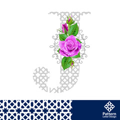Vector design for alphabet J, Create with vintage pattern and pink rose.