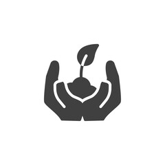 Plant growing in hands vector icon. filled flat sign for mobile concept and web design. Hands with sprout and soil glyph icon. Eco symbol, logo illustration. Vector graphics