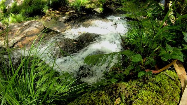 4k waterfall in Portugal, river stream in nature