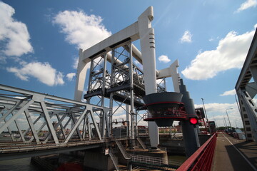 Spoorbrug bridge Dordrecht and road bridge Zwijndrechtse brug in the Netherlands over the Merwede.