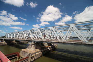 Spoorbrug bridge Dordrecht and road bridge Zwijndrechtse brug in the Netherlands over the Merwede.
