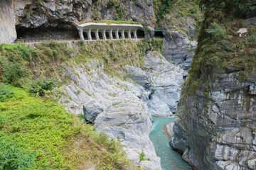 Jiuqudong (Tunnel of Nine Turns) at Taroko National Park. a famous tourist spot in Xiulin, Hualien, Taiwan.