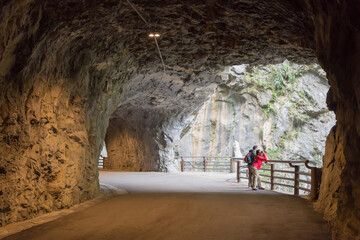 Jiuqudong (Tunnel of Nine Turns) at Taroko National Park. a famous tourist spot in Xiulin, Hualien, Taiwan.