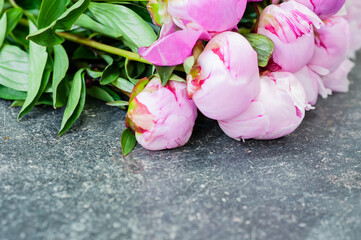 Pink peonies on a grey table