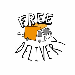 Free food delivery. The inscription with the truck.