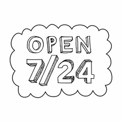 Open 7/24. Cloud frame inscription.