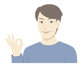 男性のイラスト　/　OKサイン