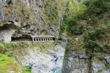 Jiuqudong (Tunnel of Nine Turns) at Taroko National Park. a famous tourist spot in Xiulin, Hualien, Taiwan.