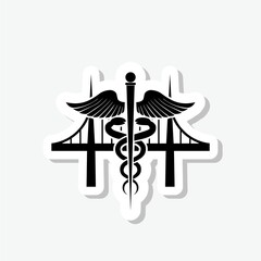 Medical caduceus sign silhouette sticker icon isolated on gray background