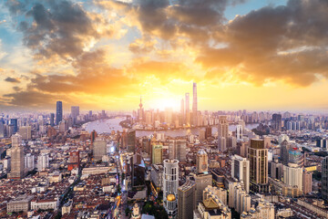 Beautiful Shanghai skyline and city buildings scenery,China.High angle view.