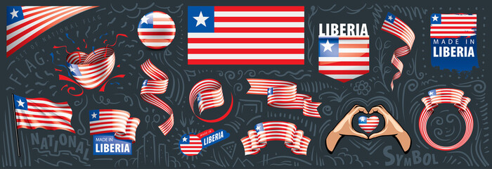 Vector set of the national flag of Liberia in various creative designs - obrazy, fototapety, plakaty
