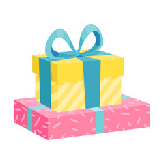 Obraz premium Gift Boxes Wrapped in Paper and Tied with Ribbon as Holiday Symbols Vector Illustration