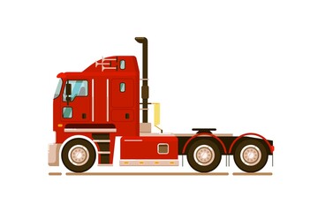 Pull tractor car. Special road truck transport isolated on white background. Long-haul trucker transport vector illustration. Auto pull tractor side view