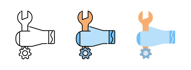 wrench or spanner with glove icon set isolated on white background for web design