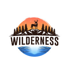  Vintage wild nature deer label and logo template