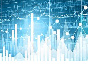 Digital stock market charts and diagrams. Digital illustration.