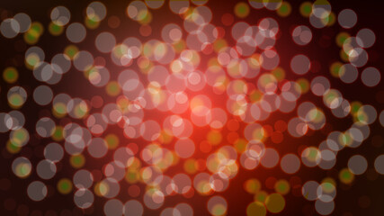 Abstract red blurred background with bokeh effect. Magical bright festive multicolored beautiful glowing shiny with light spots, round circles. Texture. Vector illustration