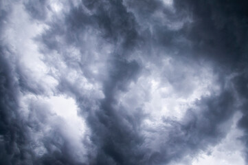 Scary beautiful storm clouds. Gloomy dark sky hurricane