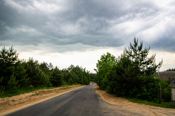 Gloomy dark stormy sky above the trees