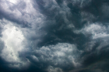 Scary beautiful storm clouds. Gloomy dark sky hurricane