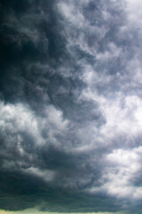 Scary beautiful storm clouds. Gloomy dark sky hurricane
